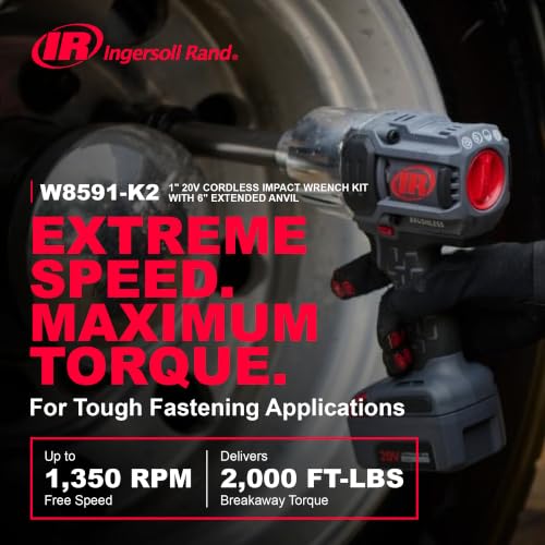 Ingersoll Rand W8591-K2 1" Cordless Impact Wrench and IQV20 Battery Kit - size: 1", style: 6" Ext. Anvil-Tool Only