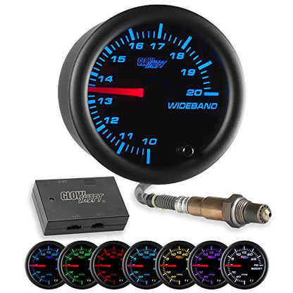 GlowShift Black 7 Color Analog Wideband Air Fuel Gauge Kit, 2-1/16" 52mm