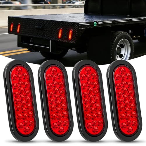 Nilight 6" Oval Trailer Tail Light 4PCS Red 24LED Stop Brake Turn Lights - color: 4Pcs Red 24Led Lights