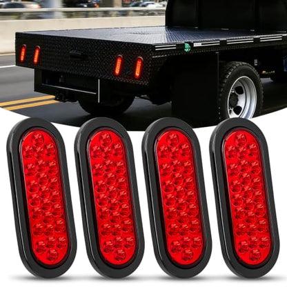 Nilight 6" Oval Trailer Tail Light 4PCS Red 24LED Stop Brake Turn Lights - color: 4Pcs Red 24Led Lights