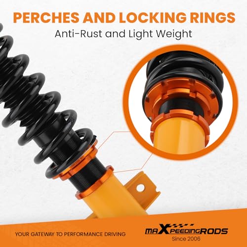 maXpeedingrods Coilovers for Ford Mustang 2005-2014, 24 Levels Damping Adjustable Coilovers Suspension Kit, Height Adjustable Shock Absorber Struts, Coilover Lowering Kit, Gold - color: Gold