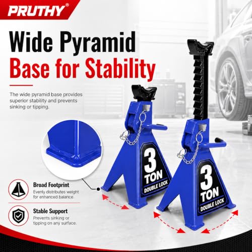 Jack Stands with Double Locking and Large Foot Base for Lifting SUVS Trailer Jack, Heavy Duty Steel Car Jack Stand, 3 Ton (6,600 lb) Capacity, Blue 1 Pair - color: Blue