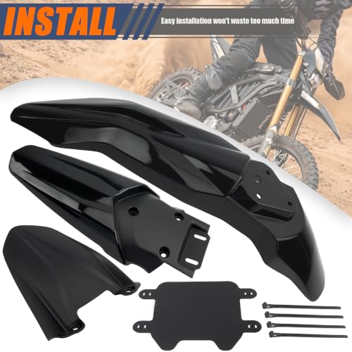 Front Rear Fender Kit Mudguard Number Plate Compatible with Talaria Sting MX3 MX4 MX5 Electric Dirt Pit Bike Motorcycle-Black - color: Fender Set, size: Plastic