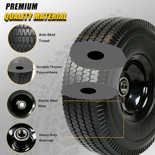 4.10/3.50-4 Solid Wheel with 3/4” Bearings, 2.25” Offset Hub, 10” Flat Free PU Foam Wheelbarrow Tire, No-Flat Replacement Wheel for Wheelbarrows, Garden Carts, Hand Trucks, Lawn Equipment - color: 3/4 bore,black