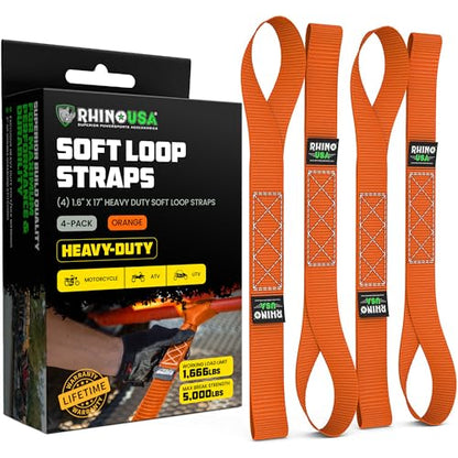 Rhino USA Soft Loop Tie Down Straps (4-Pack) - Motorcycle Handlebar Straps - color: Orange 4-Pack