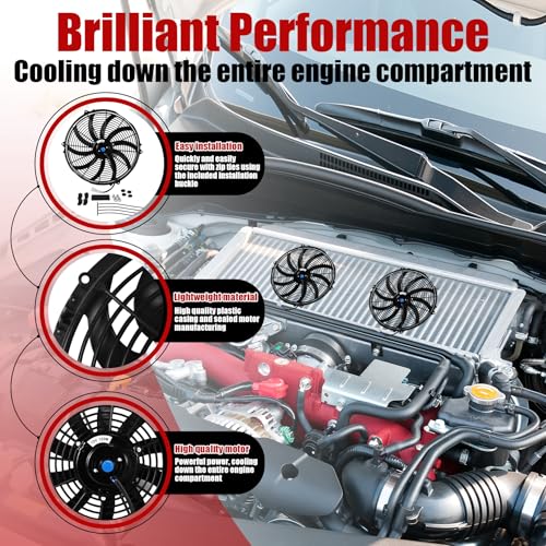 16" Universal Electric Radiator Fan Push Pull Slim Fan High Performance Cooling Fan 80W 12V Mount Kit 2PCS - size: 16 inch- 2PCS