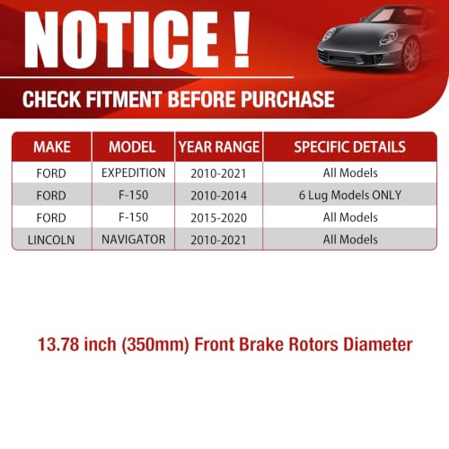 HUSCH Ceramic Brake Pads and Drilled and Slotted Brake Rotors Fit for Ford - size: Drilled&Slotted-54153+D1414