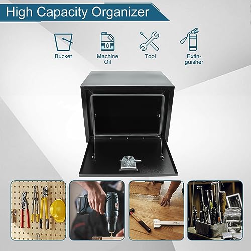 24"X18"X18" Underbody Truck Box Black Heavy Duty Steel Trailer TooolBox Pick Up Truck Tool Box Storage Organizer w/Lock & Keys - size: 24"x18"x18"