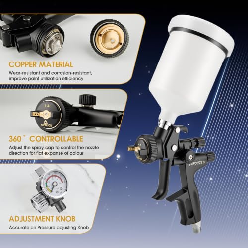 HVLP Air Spray Gun Kit 1.4mm, Professional Automotive Paint Sprayer - color: Black, size: 1.4mm