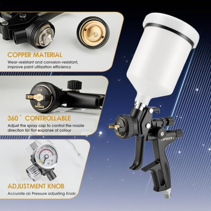HVLP Air Spray Gun Kit 1.4mm, Professional Automotive Paint Sprayer - color: Black, size: 1.4mm