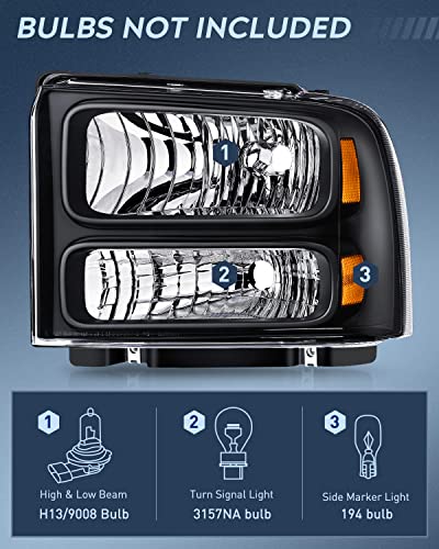 Nilight Headlight Assembly 2005 2006 2007 F250 F350 F450 F550 Super Duty Black Housing Amber Corner Clear Lens 4 Pack Headlights Assembly Replacement - color: Black Housing + Amber Reflector, size: 2005-2007 F250-F550