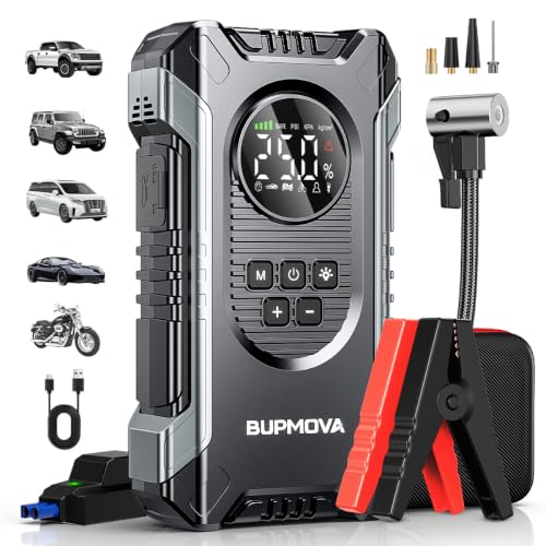 8000A Portable Car Battery Jump Starter with Air Compressor 150PSI - color: Black