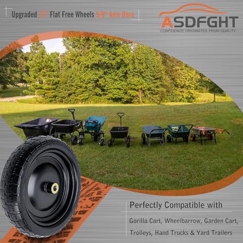 ASDFGHT 13" Flat Free Wheels for Gorilla Cart, Wheelbarrow, Garden Cart, Trolleys, Hand Trucks & Yard Trailers Replacement Wheels - 5/8" Bearings with 2.1" Offset Hub, Solid Tires, 4-Pack Set - size: 5/8in-13in
