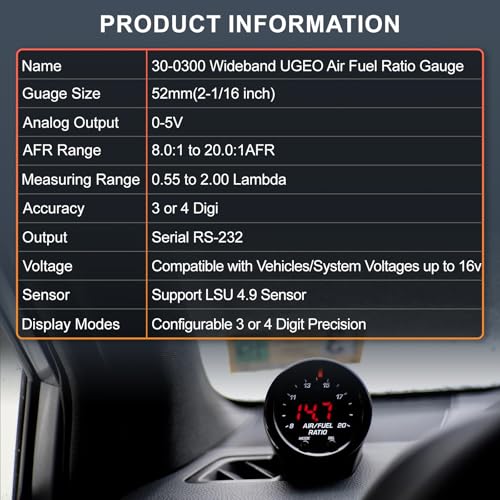 30-0300 X-Series 52mm (2-1/16”) Wideband UEGO Air/Fuel Ratio Gauge with LSU 4.9 Sensor Controller Gauge with Wideband Oxygen Sensor