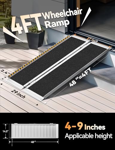 FACHNUO 4FT Portable Wheelchair Ramp for Home Steps, Non-Skid Aluminum Ramp - size: 4FT(Using height 4-12'')
