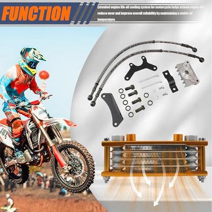Motorcycle Oil Cooler,Engine Cooling Radiator Compatible with 50cc 70cc 90cc 110cc 125cc 140cc ATV Go Kart Off Road-Gold - color: Gold