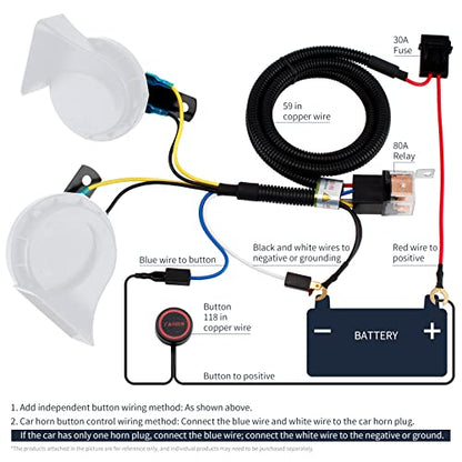 FARBIN 12V 80A Horn Wiring Harness Relay Kit and Push Button with Wire - color: Wiring harness+button, size: 12V