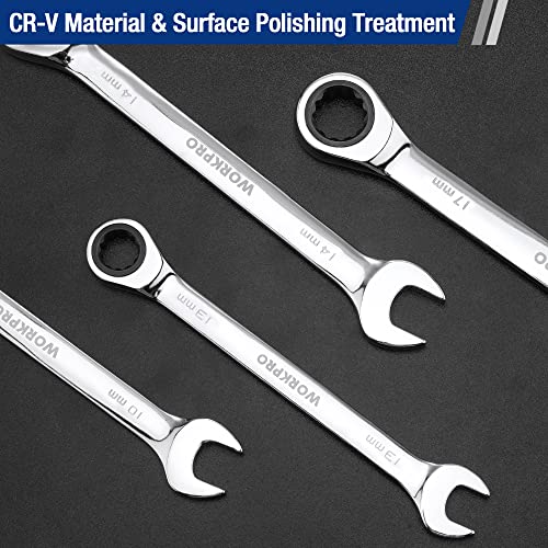 WORKPRO 7-Piece Ratcheting Combination Wrench Set, Metric 8-17mm - size: Metric