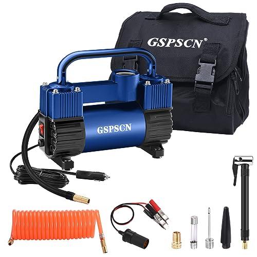 GSPSCN 12V Heavy Duty Tire Inflator Metal Portable Air Compressor Pump - color: Blue