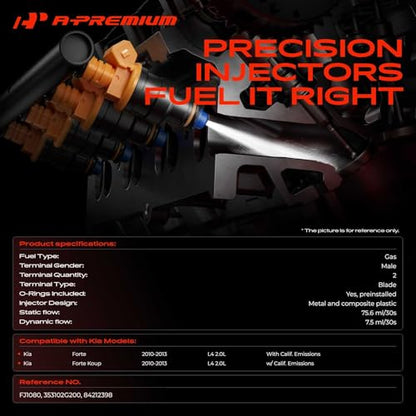 A-Premium 12 Holes Set of 4 Fuel Injectors Compatible with Kia