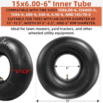 AR-PRO (2-Pack) 15x6.00-6" Inner Tubes with TR87 Bent Valve Stem – Replacement Heavy-Duty Tire Tubes for Lawn Mowers, Tractors, Wheelbarrows, Go-Karts, ATVs, Garden Utility Equipment - size: 15x6.00-6,TR-87