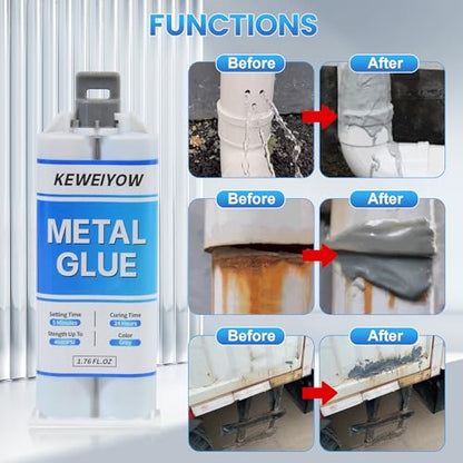Metal Epoxy Glue Heavy Duty Waterproof, Liquid Welding Adhesive, Automotive Body Filler & Exhaust Repair Kit, Bonds Metals, Plastics, Stainless Steel, Iron, Aluminum, 1.76 oz