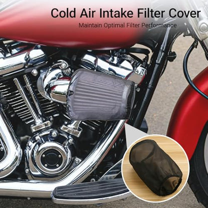 Cold Air Intake Filter Cover, Thickened Dust-proof Water-proof Motorcycle Universal Air Intake Cover Filter Sock for High Flow Cone Air Filter Compatible with Harley Davidson Touring (Large)