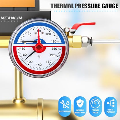 MEANLIN MEASURE 0-160Psi Thermal Pressure Gauge,0-250℉ 1/4" NPT 2.5" FACE DIAL, Boiler Temperature Pressure Gauge with Reset Pointer, with 1/2" NPT and 3/8" NPT Hex Bushing, Back Mount - size: Back Mount, style: Dry