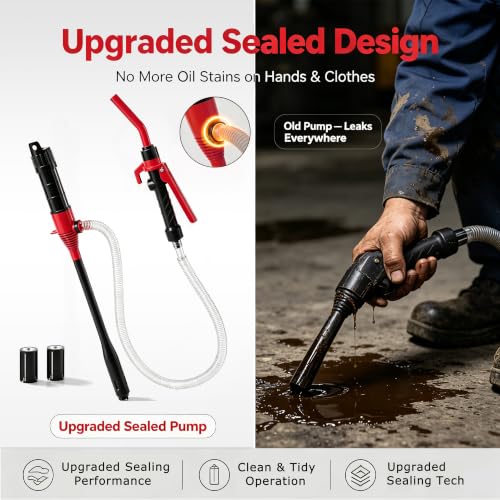 Electric Portable Fuel Transfer Pump.Battery Operated Liquid Transfer Pump, 2.4GPM Liquid & Gasoline Siphon Pump, Long Hose，Handheld Liquid Transfer Pump with Nozzle - color: Black+Red