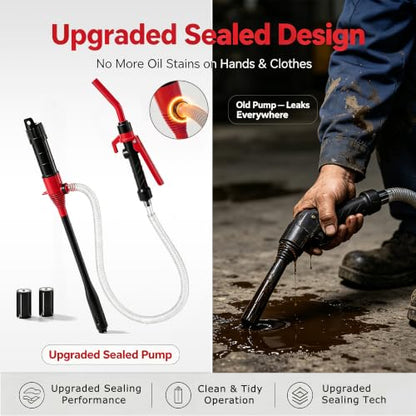Electric Portable Fuel Transfer Pump.Battery Operated Liquid Transfer Pump, 2.4GPM Liquid & Gasoline Siphon Pump, Long Hose，Handheld Liquid Transfer Pump with Nozzle - color: Black+Red