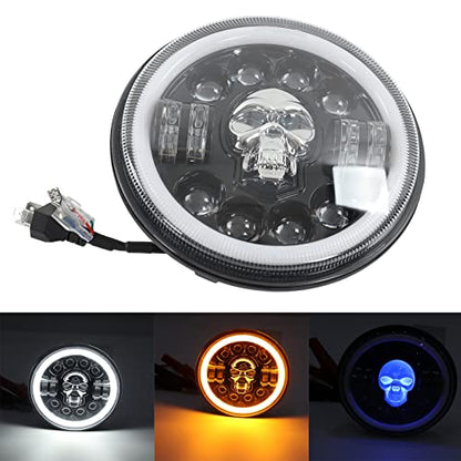 Motorcycle Headlight, Skull Head Pattern Dustproof Waterproof Motorcycle Round Headlamp White Lighting for Modification (Pokerty9Bq0QkCfX)