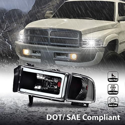 G-PLUS LED Headlights Fit Dodge Ram 1500 1994-2001/Ram 2500 3500 1994-2002 - size: Fit Dodge Ram 1994-2001(Clear/Black)
