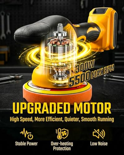 Cordless Car Buffer Polisher Compatible with Dewalt 20V Battery, Tool Only - color: Yellow-27pc