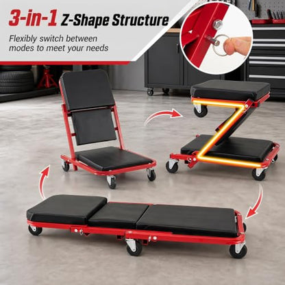 Goplus 36" 3-in-1 Folding Mechanic Creeper, Lay Down or Sit - color: Red+Black, size: 36"