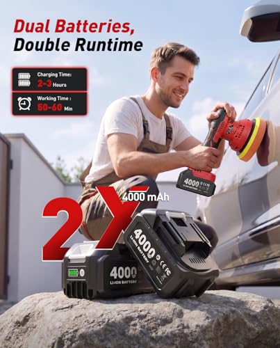 6 Inch Cordless Car Buffer w/ 2×4.0mAh Batteries, Digital Display - size: 6.04 Inch