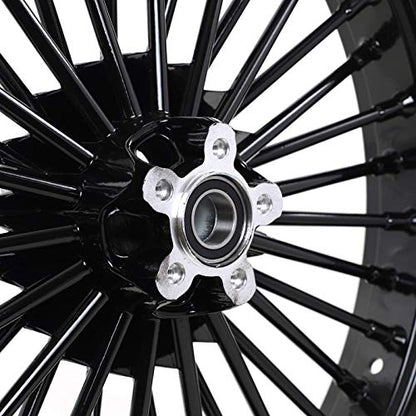 TOFR 21x3.5 18x3.5 Fat Spoke Wheels Black For Harley Softail Choppers 00-22 - color: Gloss Black, size: Front:21x3.5 Rear:18x3.5