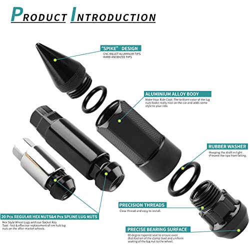 M14X1.5 Spikes Lug Nuts 24PCS - color: Black