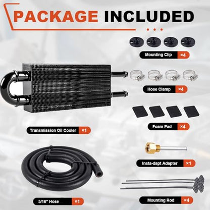 BARTOO Universal 5/16" Transmission Oil Cooler Kit, Aluminium alloy 2 Pass Tube and Fin Oil Cooler Kit (Black) - color: Black, size: 2 Pass