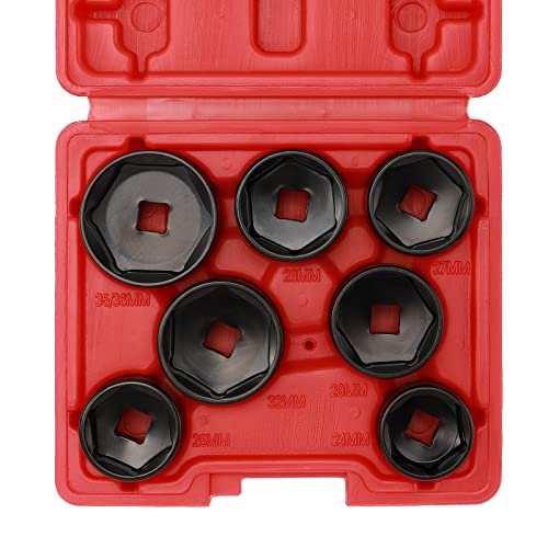 Mayouko 7 Pieces 3/8" Drive Low Profile Oil Filter Wrench Socket Set, Oil Filter Cap Remove and Install Tool Kit, 24mm, 25mm, 27mm, 28mm, 29mm, 32mm, 36mm, CR-V - size: 7PCS- 24,25,27,28,29,32,36mm