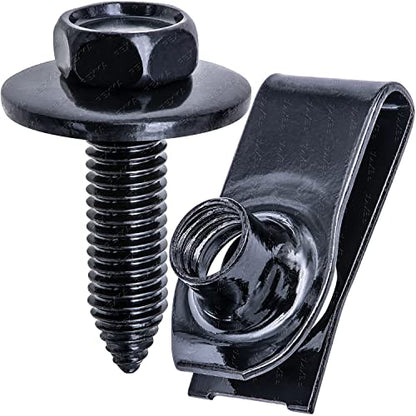 Rexka 15 Sets M8-1.25 Extruded U Nut & Body Bolts Screw Kits for GM Ford Chevy Buick GMC Cadilac Hummer Oldsmobile Pontiac Saturn Cars Trucks - size: One Size