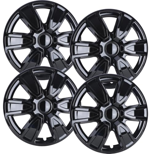 ROXX 4Pcs Set 15inch Universal Wheel Rim Cover Hubcaps Replacement - color: 5087(Black Lacquer), size: 15 INCH