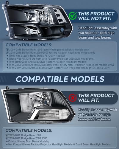 Nilight Headlight and Taillight Combo for 2009-2018 Dodge Ram - color: Black Housing + Clear Reflector w/Taillight