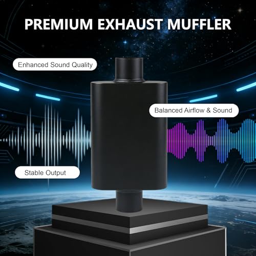 Universal 3 Inch Performance Muffler - 3" Offset In 3" Center Out - Black High Temperature Paint - 17.3" Overall Length, Performance Exhaust Muffler for Trucks, Cars, SUVs - size: 3 inch