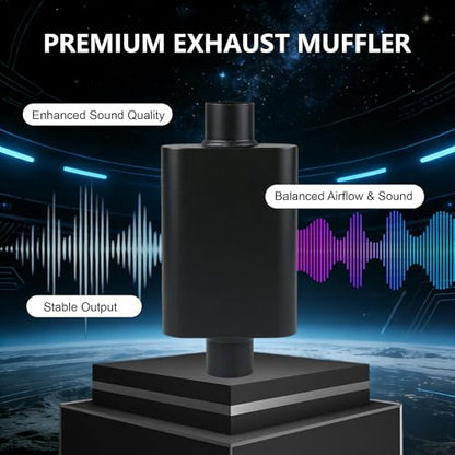 Universal 3 Inch Performance Muffler - 3" Offset In 3" Center Out - Black High Temperature Paint - 17.3" Overall Length, Performance Exhaust Muffler for Trucks, Cars, SUVs - size: 3 inch