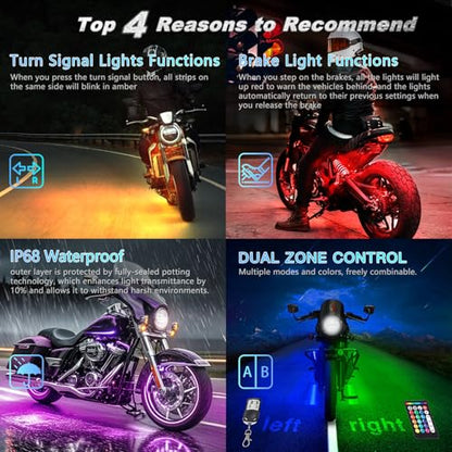 20PCS Motorcycle RGB LED Light Kit with Brake Turn Signal Dual Zone, Underglow Lights with APP/RF Remote, Neon Accent Waterproof 12V for Touring, Large Cruiser & Custom Show Motorcycle - size: 20PCS
