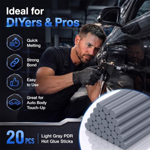 CroBlissful 20 Pcs PDR Glue Sticks Hot Melt for Dent Repair,Gray - color: Gray