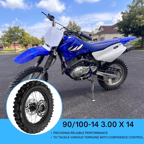 14" Rear Wheel Rim Tire Assembly For Dirt Pit Bike Trail 90/100-14 Rear Wheel Rim Tire Fits 125/140/150/160cc Pit Dirt Bike KLX65 Apollo Kayo TT 125 140 Includes Brake Rotor and Sprocket (14 inch) - size: 14 inch