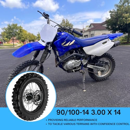 14" Rear Wheel Rim Tire Assembly For Dirt Pit Bike Trail 90/100-14 Rear Wheel Rim Tire Fits 125/140/150/160cc Pit Dirt Bike KLX65 Apollo Kayo TT 125 140 Includes Brake Rotor and Sprocket (14 inch) - size: 14 inch
