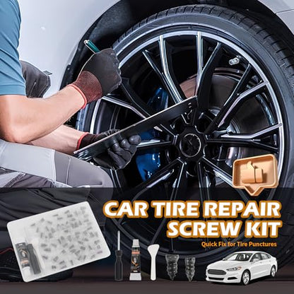 60PCS 2-Size Tire Plug Kit with Tire Sealant Glue & Screwdriver - color: 2 Size/60PCS+Glue