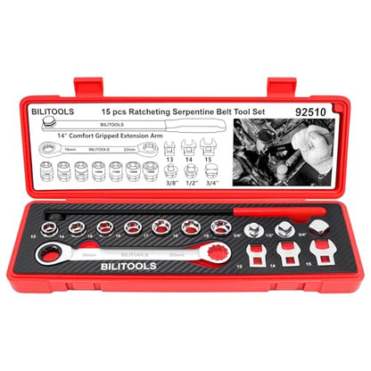 BILITOOLS 15-Piece Universal Ratcheting Serpentine Belt Tool Set - size: 19 mm & 22 mm